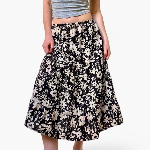 Stitch Dresses & Skirts - Stitch Cotton cream and black floral print maxi skirt